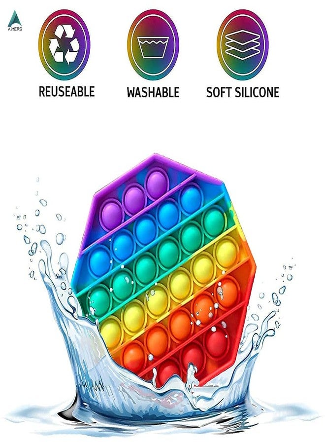 AIMERS 2 Pack Rainbow Pop Fidget Toys, Round and Square, Colorful Push Pop Bubble Squeeze Toy, Silicone Sensory Gadget for Stress, Popper Gift for Kids, Children, Teens, Adults (Octagon + Square) - Image 5